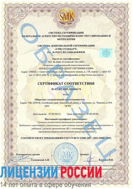 Образец сертификата соответствия Байконур Сертификат ISO 22000